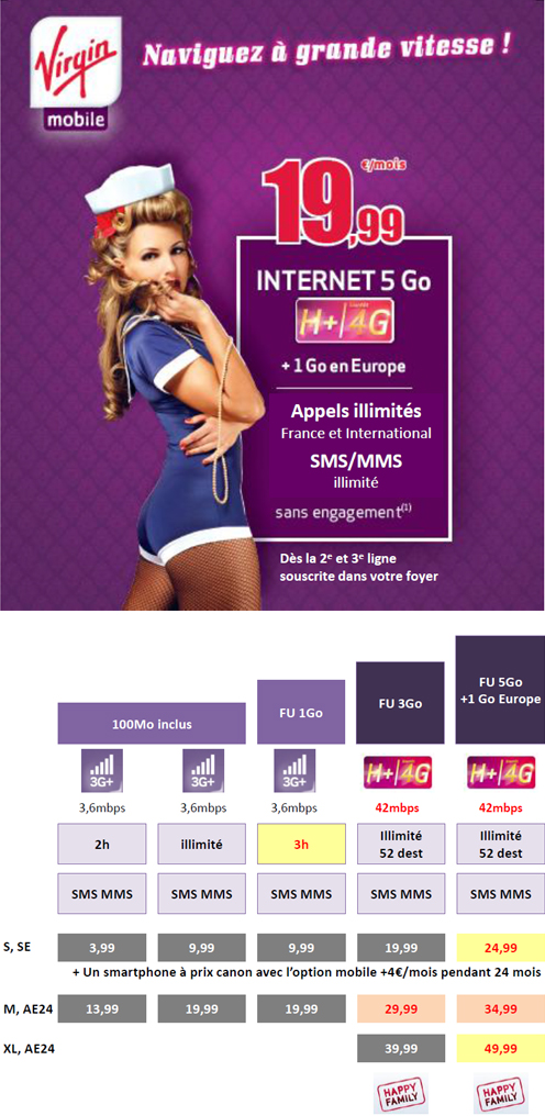4G : Virgin Mobile lance un forfait illimité 5 Go à 19.99 € par mois 4G : Virgin Mobile lance un forfait illimité 5 Go à 19.99 € par mois