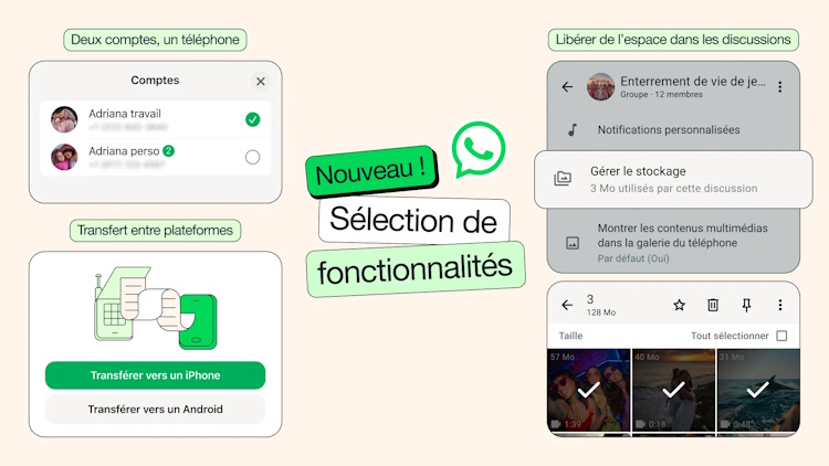 WhatsApp enrichit son application avec l'IA, le double compte sur iPhone et un meilleur contrôle du stockage WhatsApp enrichit son application avec l'IA, le double compte sur iPhone et un meilleur contrôle du stockage
